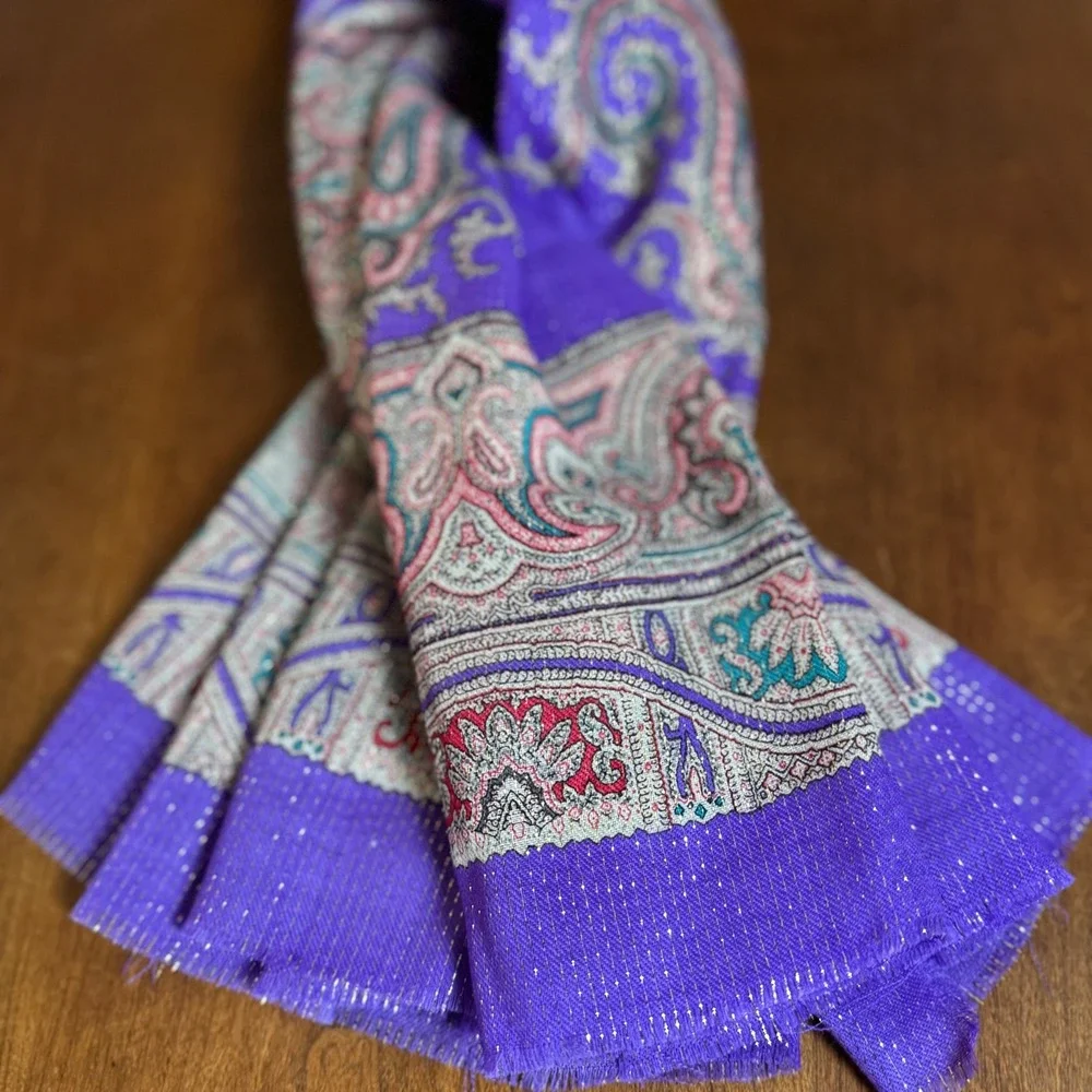 The Specialty House Scarf Women OS Purple Excellent‎ Wool Lurex Paisley 33x35